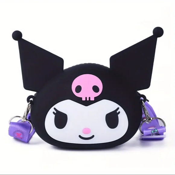 Black kuromi silicone purse shoulder bag pink skull - Picture 3 of 8